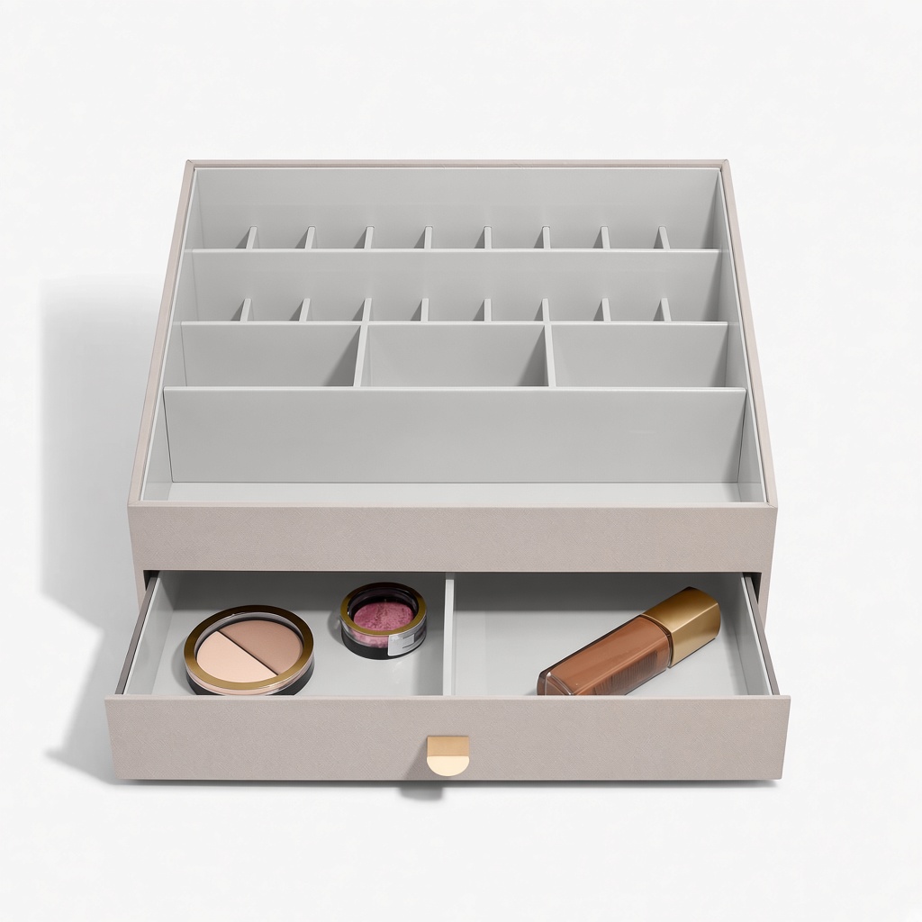 Extra großer, zweilagiger Make-up-Organizer – Taupe